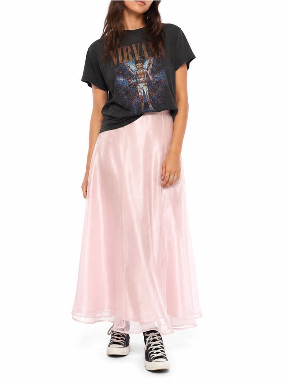 Vintage M Collection Pink Satin organza Maxi Skirt Made in Canada XS